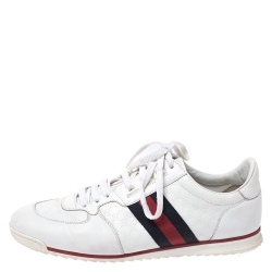 Gucci White Micro Guccissima Leather Web Detail Sneakers Size 44.5