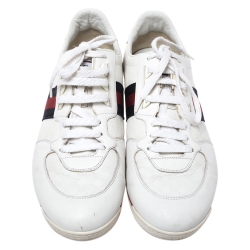 Gucci White Micro Guccissima Leather Web Detail Sneakers Size 44.5