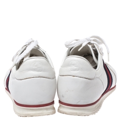 Gucci White Micro Guccissima Leather Web Detail Sneakers Size 44.5