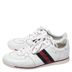 Gucci White Micro Guccissima Leather Web Detail Sneakers Size 44.5