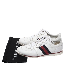 Gucci White Micro Guccissima Leather Web Detail Sneakers Size 44.5