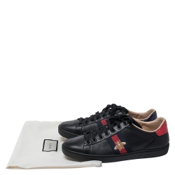 Gucci Black Leather Ace Web Bee Low Top Lace Up Sneakers Size 38