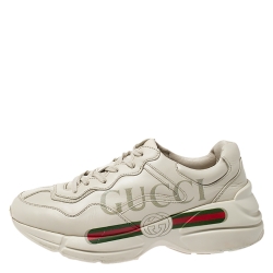 Gucci Ivory Leather Rhyton Vintage Logo Platform Sneakers Size 40