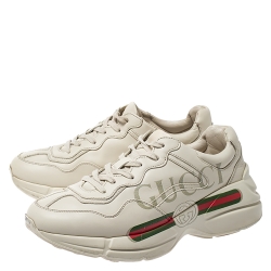 Gucci Ivory Leather Rhyton Vintage Logo Platform Sneakers Size 40