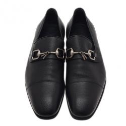 Pre Owned Gucci Black Leather Horsebit Loafers Size 44.5