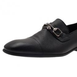 Pre Owned Gucci Black Leather Horsebit Loafers Size 44.5