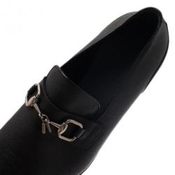 Pre Owned Gucci Black Leather Horsebit Loafers Size 44.5