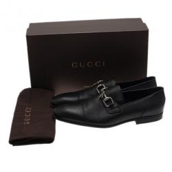 Pre Owned Gucci Black Leather Horsebit Loafers Size 44.5