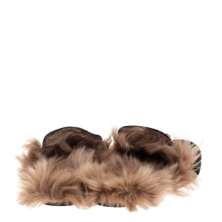 Gucci Black/Brown Velvet and Fur Lined Princetown Flat Mule Size 44