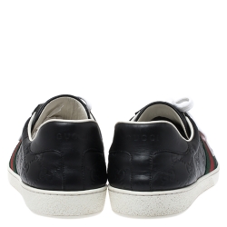 Pre Owned Gucci GG Black Leather Web Detail Low Top Sneakers Size 43