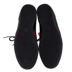 مملوكة مسبقًا حذاء رياضي غوتشي أربطة مرتفع من أعلى تفاصل ويب جلد أسود مقاس 41