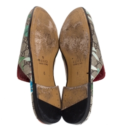 Pre Owned Gucci Beige GG Canvas Princetown Horsebit Tian Print Flat Mules Size 40