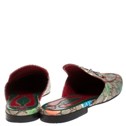 Pre Owned Gucci Beige GG Canvas Princetown Horsebit Tian Print Flat Mules Size 40