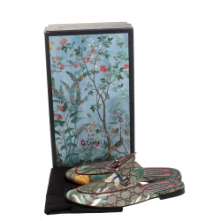 Pre Owned Gucci Beige GG Canvas Princetown Horsebit Tian Print Flat Mules Size 40