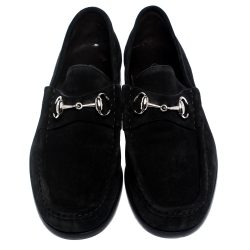 Pre Owned حذاء لوفرز غوتشي هورسبيت سويدي و جلد أسود مقاس 41.5