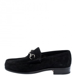 Pre Owned حذاء لوفرز غوتشي هورسبيت سويدي و جلد أسود مقاس 41.5