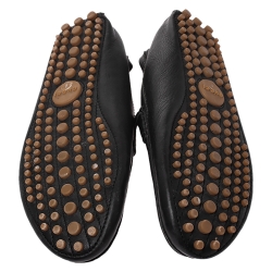 Pre Owned Gucci Black Leather Web Detail Loafers Size 42