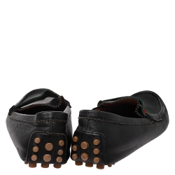 Pre Owned Gucci Black Leather Web Detail Loafers Size 42