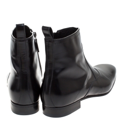 Gucci Black Leather Ankle Boots Size 43 