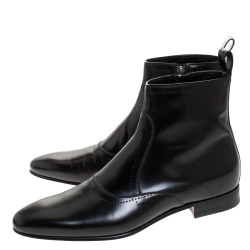 Gucci Black Leather Ankle Boots Size 43 