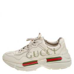 Gucci Ivory Leather Rhyton Vintage Logo Platform Sneakers Size 41
