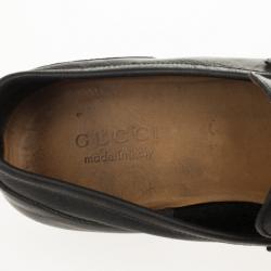 Pre Owned Gucci Black Leather Web Detail Drivers Size 42
