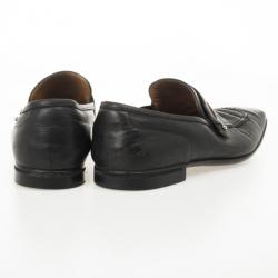 Pre Owned Gucci Black Leather Web Detail Drivers Size 42