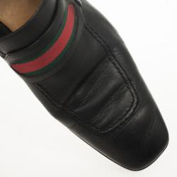 Pre Owned Gucci Black Leather Web Detail Drivers Size 42
