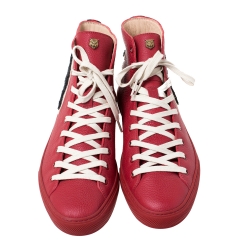 Pre Owned حذاء رياضي غوتشي آلتا كودا جلد أسود تفاصيل مخططة رقبة مرتفعة مقاس 40