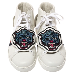 Gucci White Leather, Python Trim And Web Detail Lion Patch Ace High Top Sneakers Size 42.5