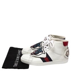 Gucci White Leather, Python Trim And Web Detail Lion Patch Ace High Top Sneakers Size 42.5