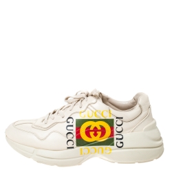 Pre Owned حذاء رياضي غوتشي رهيتون فينتدج شعار الماركة نعل سميك جلد عاجي مقاس 41