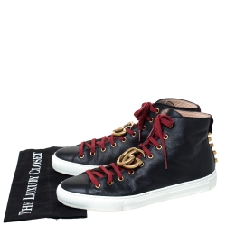 Gucci Black Textured Leather GG Marmont High Top Sneakers Size 42.5