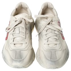 Gucci Ivory Distressed Leather Rhyton Mouth Print Platform Sneakers Size 41.5