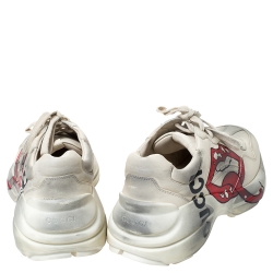 Gucci Ivory Distressed Leather Rhyton Mouth Print Platform Sneakers Size 41.5