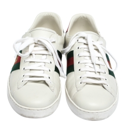 Pre Owned Gucci White Leather Ace Web Bee Low Top Sneakers Size 44