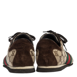 Pre Owned حذاء رياضي غوتشي كانفاس GG  وسويدي نمط ويب بيج/ني بعنق منخفض مقاس 40.5