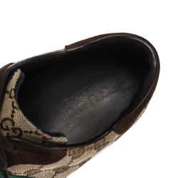 Pre Owned حذاء رياضي غوتشي كانفاس GG  وسويدي نمط ويب بيج/ني بعنق منخفض مقاس 40.5