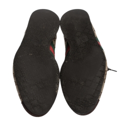 Pre Owned حذاء رياضي غوتشي كانفاس GG  وسويدي نمط ويب بيج/ني بعنق منخفض مقاس 40.5