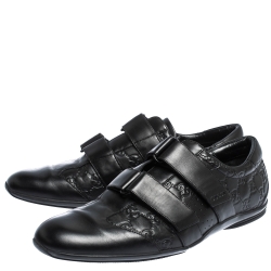 مملوكة مسبقًا حذاء رياضي غوتشي جلد غوتشيسيما أسود لازق فيلكرو مقاس 43.5