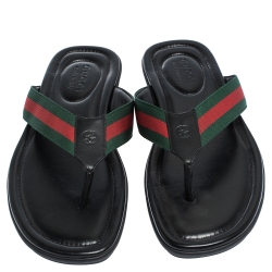 Gucci Black GG Leather Web Detail Thong Flats Size 42.5