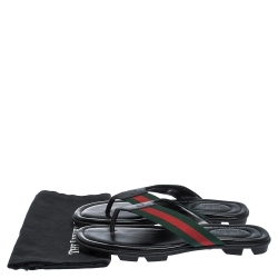 Gucci Black GG Leather Web Detail Thong Flats Size 42.5