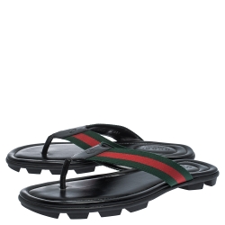 Gucci Black GG Leather Web Detail Thong Flats Size 42.5