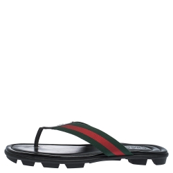 Gucci Black GG Leather Web Detail Thong Flats Size 42.5