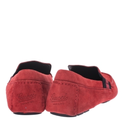 Gucci Red Suede Web Detail New Praga Slip On Loafers Size 42.5