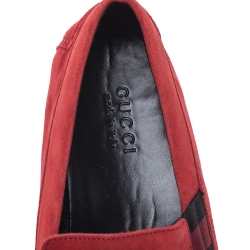 Gucci Red Suede Web Detail New Praga Slip On Loafers Size 42.5