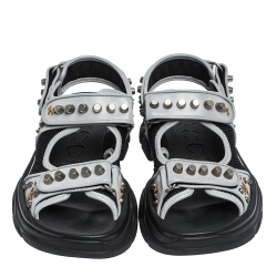 Gucci Grey/Black Leather and Mesh Aguru Studded Sandals Size 41