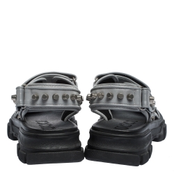 Gucci Grey/Black Leather and Mesh Aguru Studded Sandals Size 41