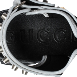 Gucci Grey/Black Leather and Mesh Aguru Studded Sandals Size 41