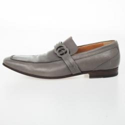 Pre Owned Gucci Grey Leather GG Loafers Size 43